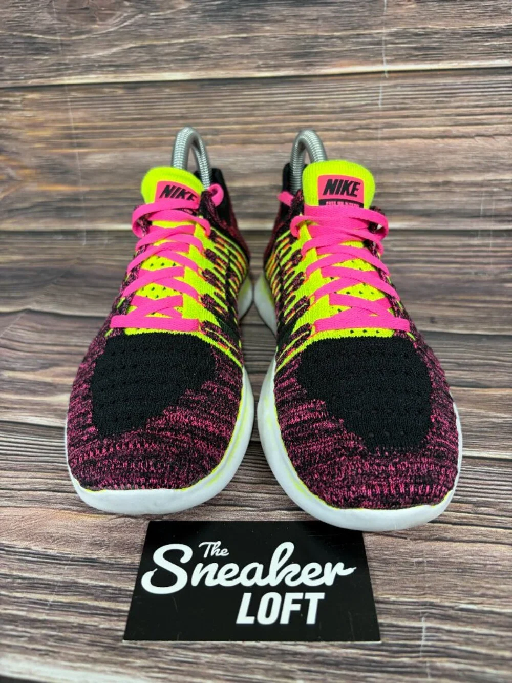 Nike Free RN Flyknit Running Shoes Pink Black Women's Athletic Size 6.5